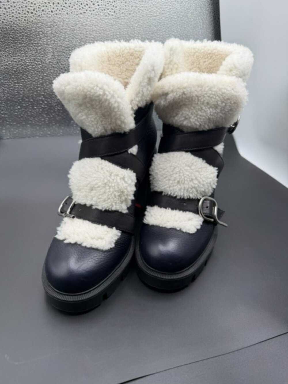 CHRISTIAN LOUBOUTIN BLACK LEATHER/SHEARLING BOOTS
